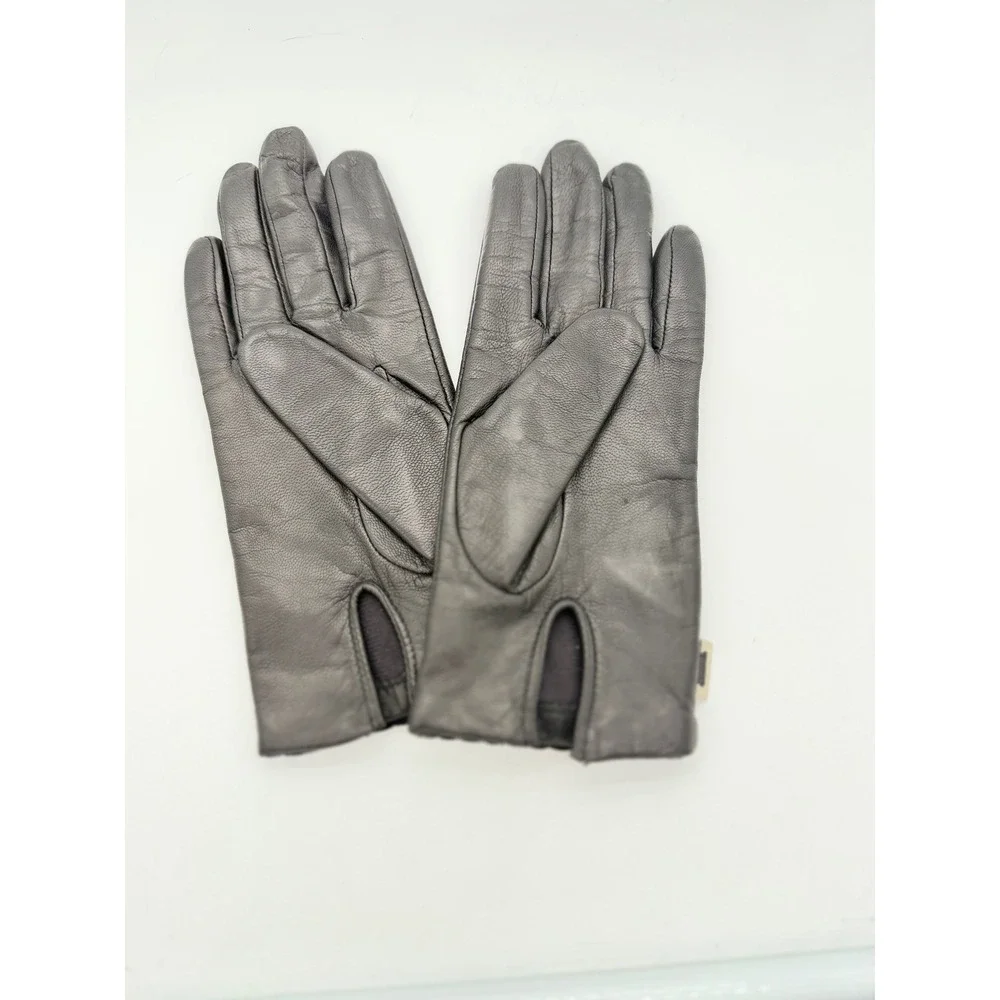 Nine‎ & Company Black Genuine Leather Gloves Braided Trim Metal szLarge Vintage